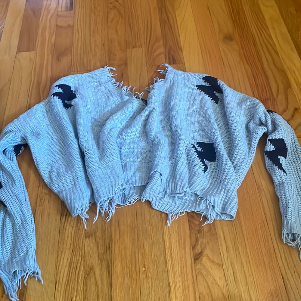 Just Polly Women’s Blue Lightning Bolt Knit Sweater Size Large